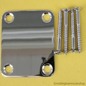 CHROME ELECTRIC GUITAR NECK PLATE AND SCREWS